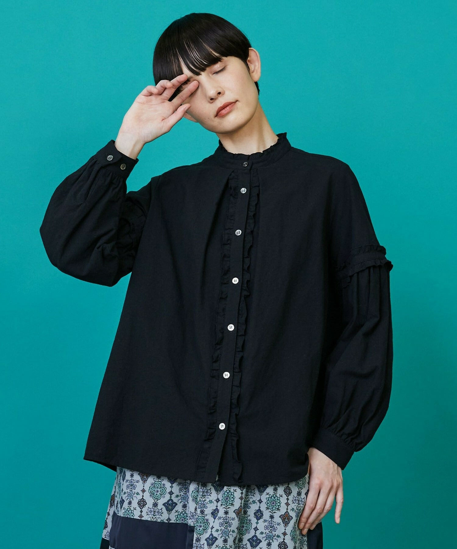 【FRAPBOIS】シーツフリル ブラウス 詳細画像 ブラック 1