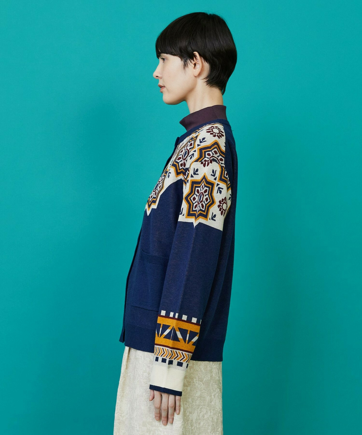 【FRAPBOIS】タイルニット カーディガン 詳細画像 ブラック 1