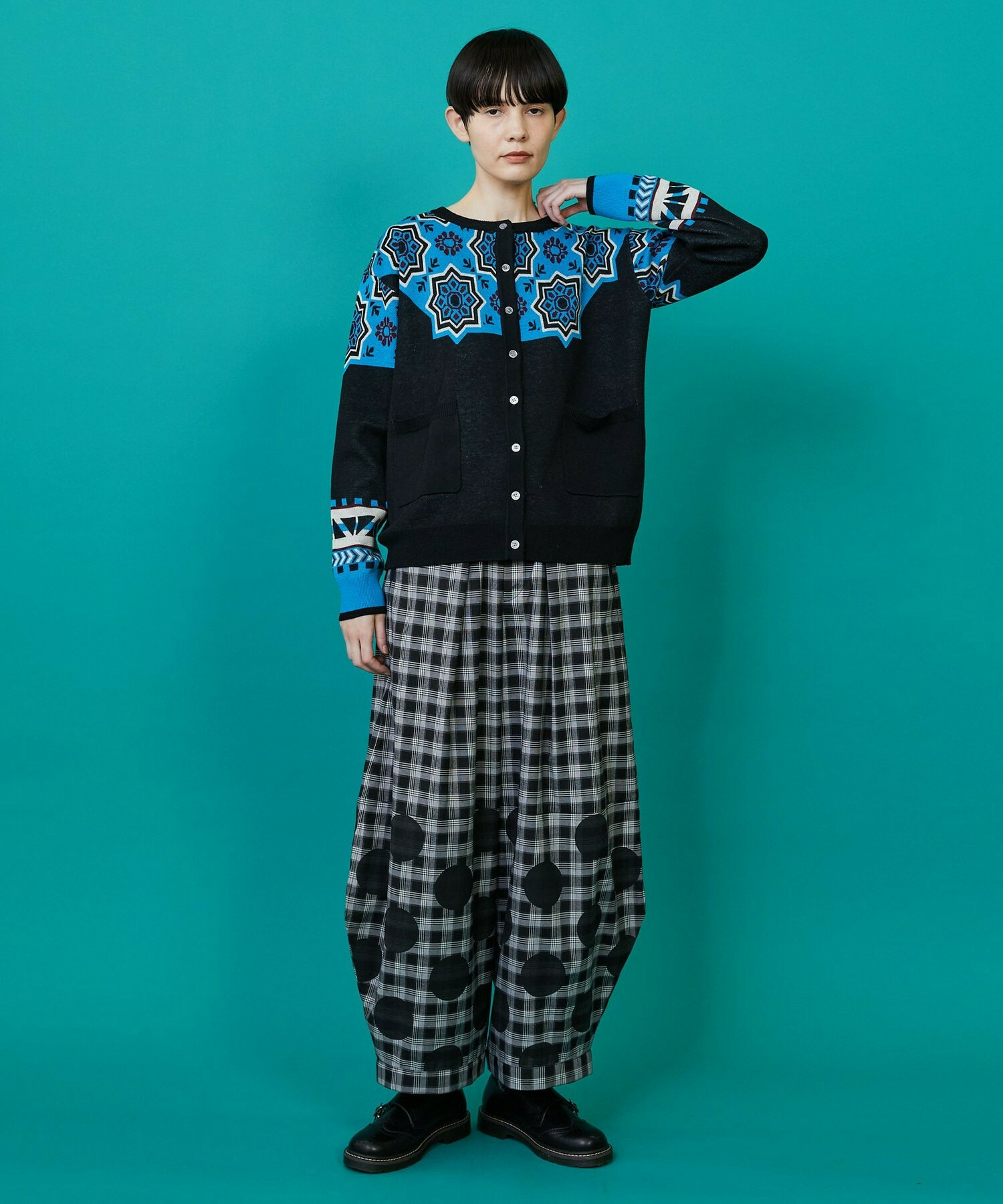 【FRAPBOIS】タイルニット カーディガン 詳細画像 ブラック 14