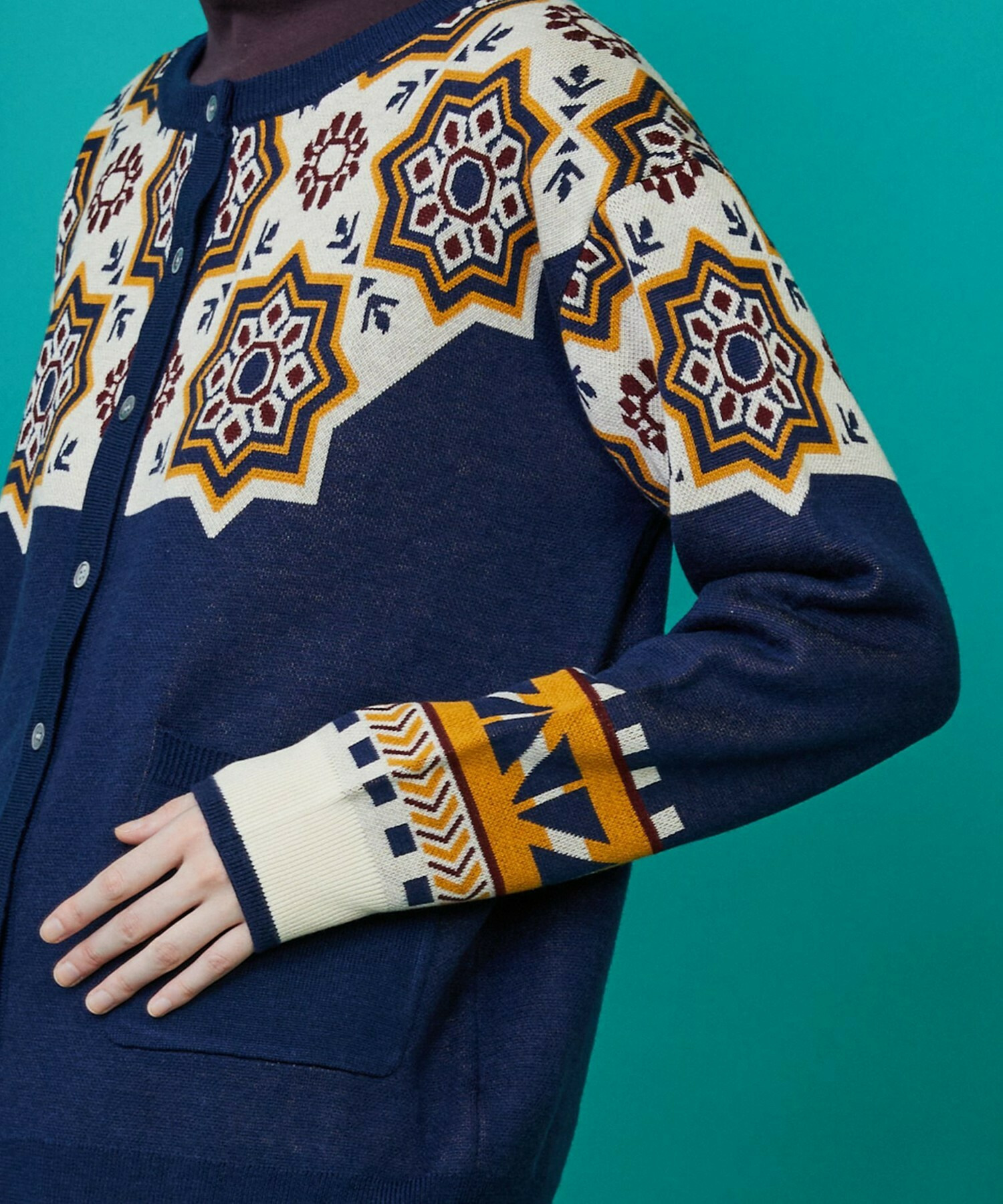 【FRAPBOIS】タイルニット カーディガン 詳細画像 ブラック 3