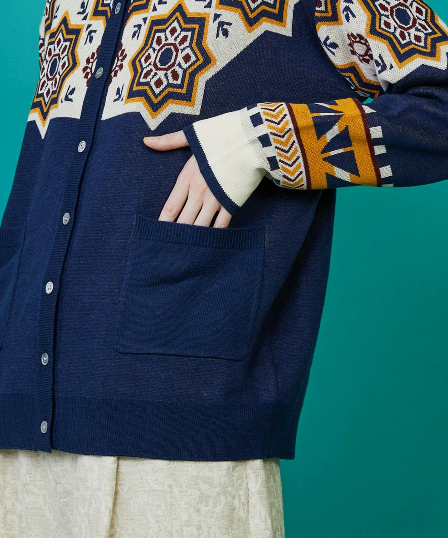 【FRAPBOIS】タイルニット カーディガン 詳細画像 ブラック 4