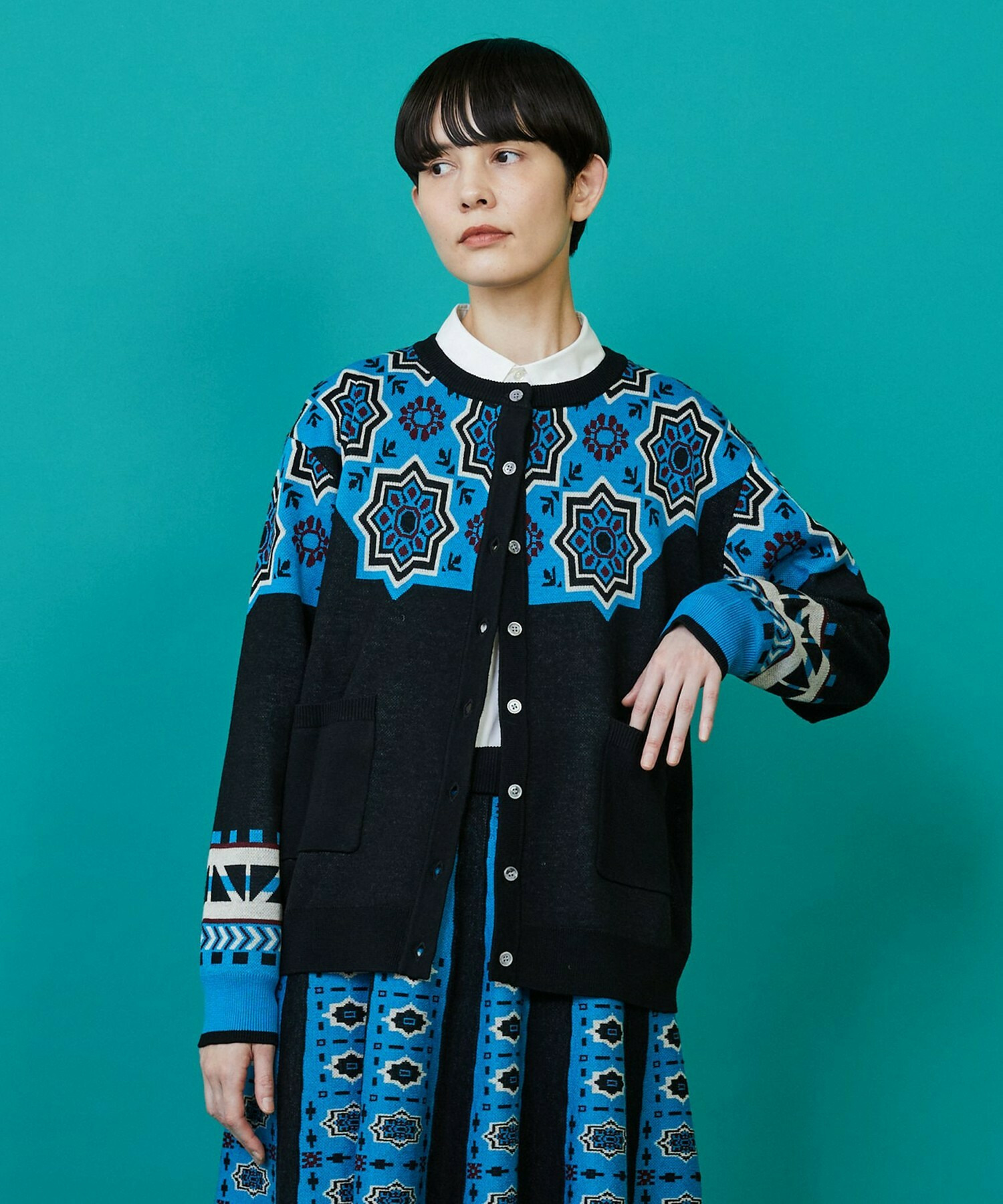 【FRAPBOIS】タイルニット カーディガン 詳細画像 ブラック 1