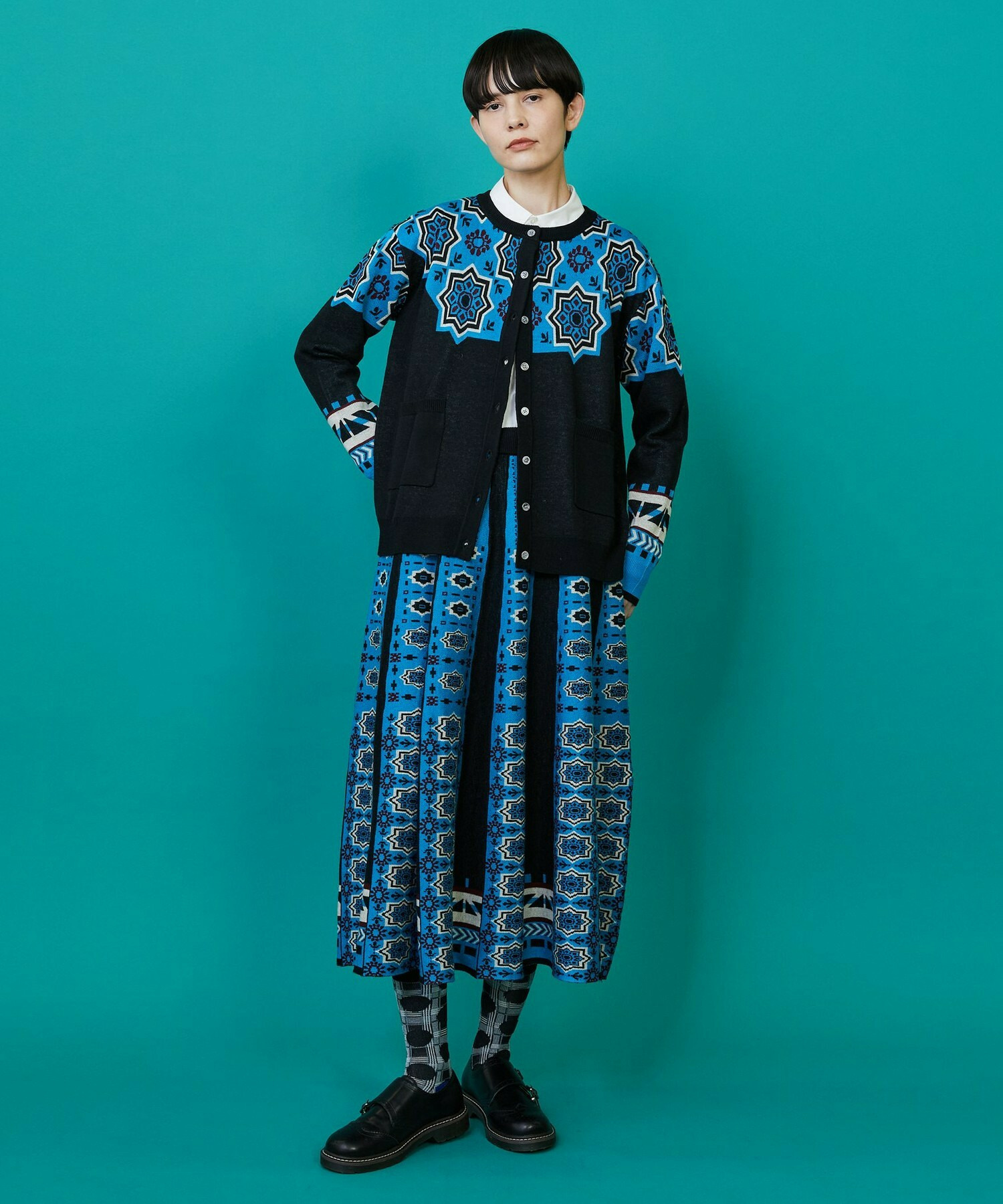 【FRAPBOIS】タイルニット スカート 詳細画像 ネイビー 8