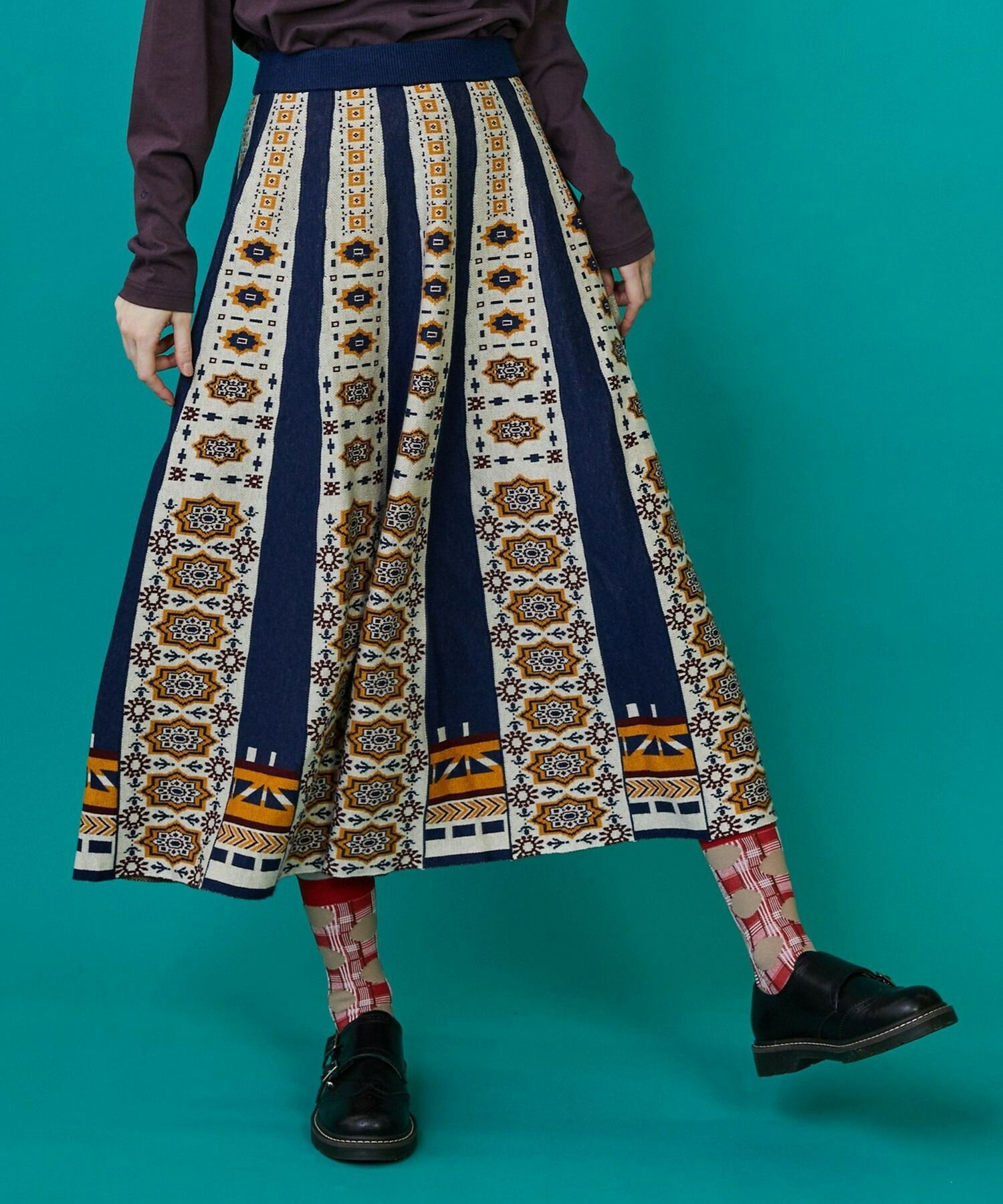 【FRAPBOIS】タイルニット スカート 詳細画像 ネイビー 1