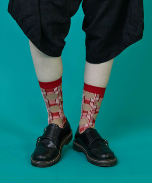 【FRAPBOIS】チェックオンドットソックス 詳細画像 レッド 1