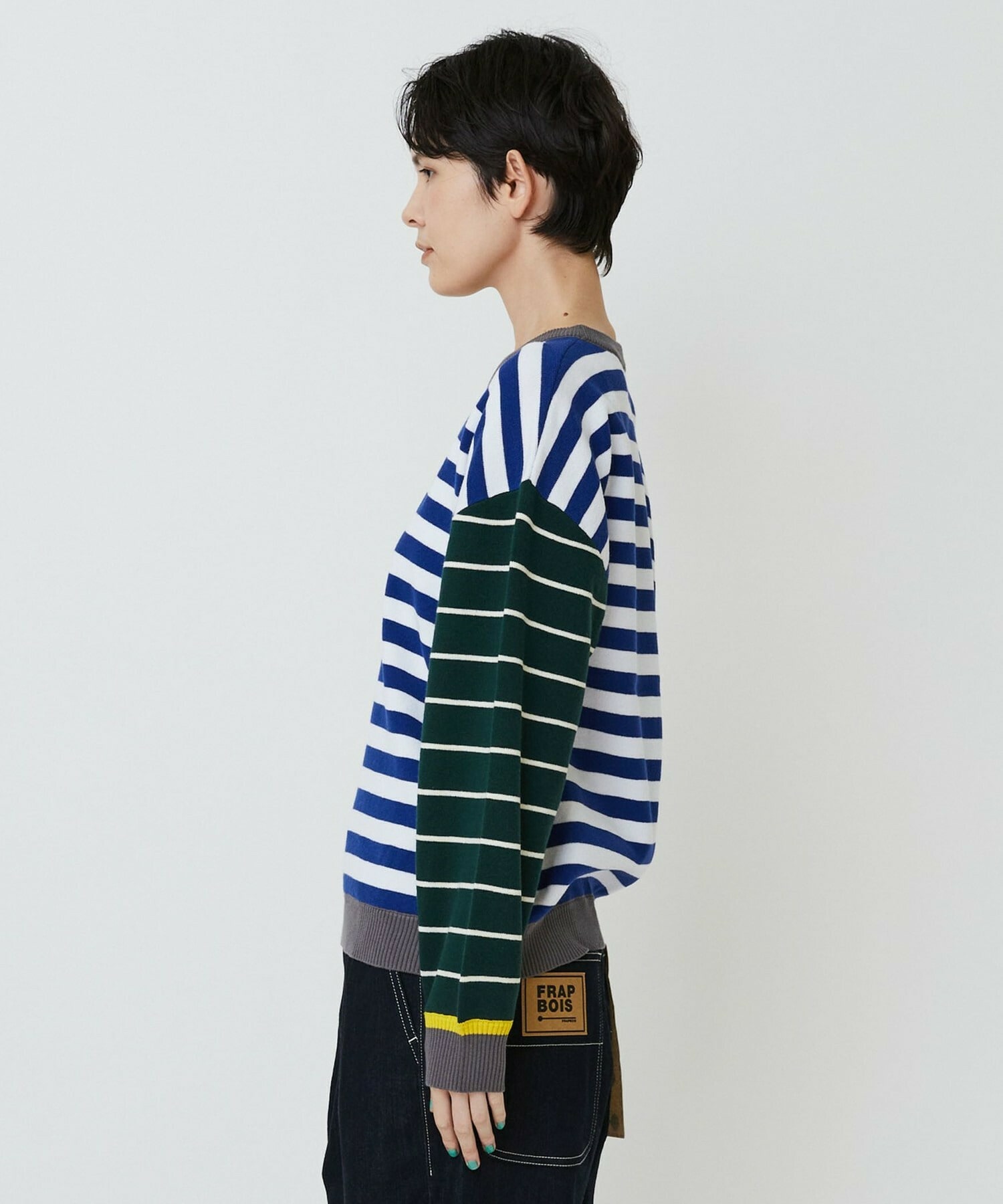 【FRAPBOIS PARK】ミックスボーダー ニットプルオーバー 詳細画像 ブラック系その他 1