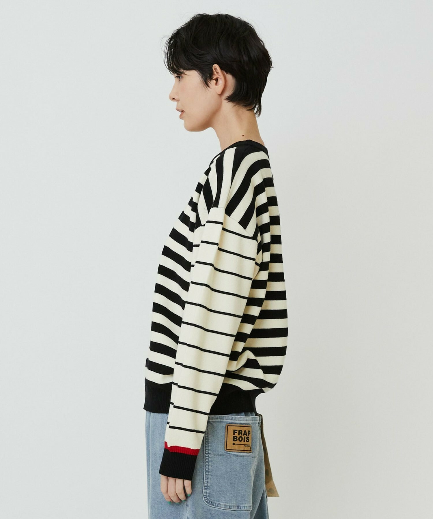 【FRAPBOIS PARK】ミックスボーダー ニットプルオーバー 詳細画像 ブラック系その他 11
