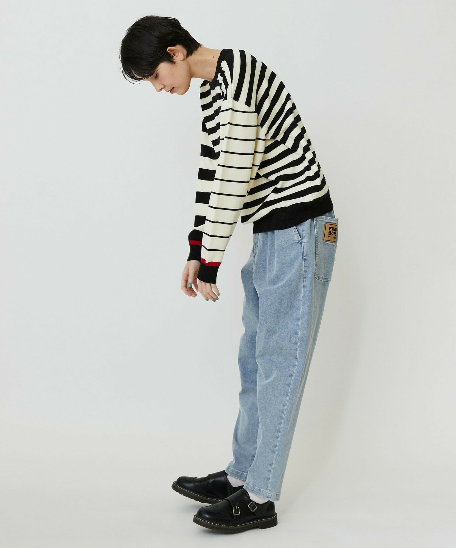 【FRAPBOIS PARK】ミックスボーダー ニットプルオーバー 詳細画像 ブラック系その他 15