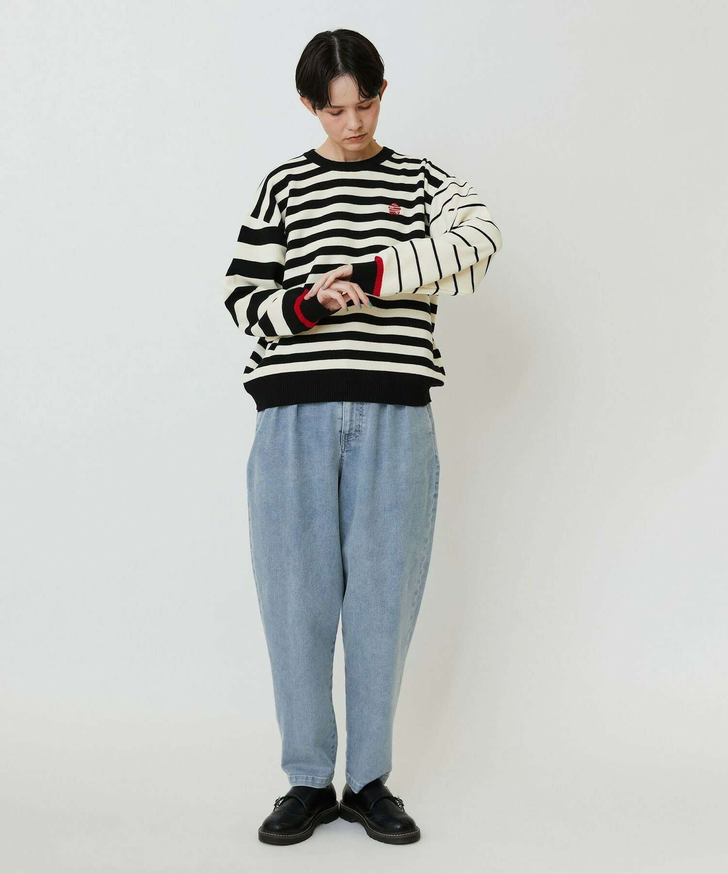 【FRAPBOIS PARK】ミックスボーダー ニットプルオーバー 詳細画像 ブラック系その他 18