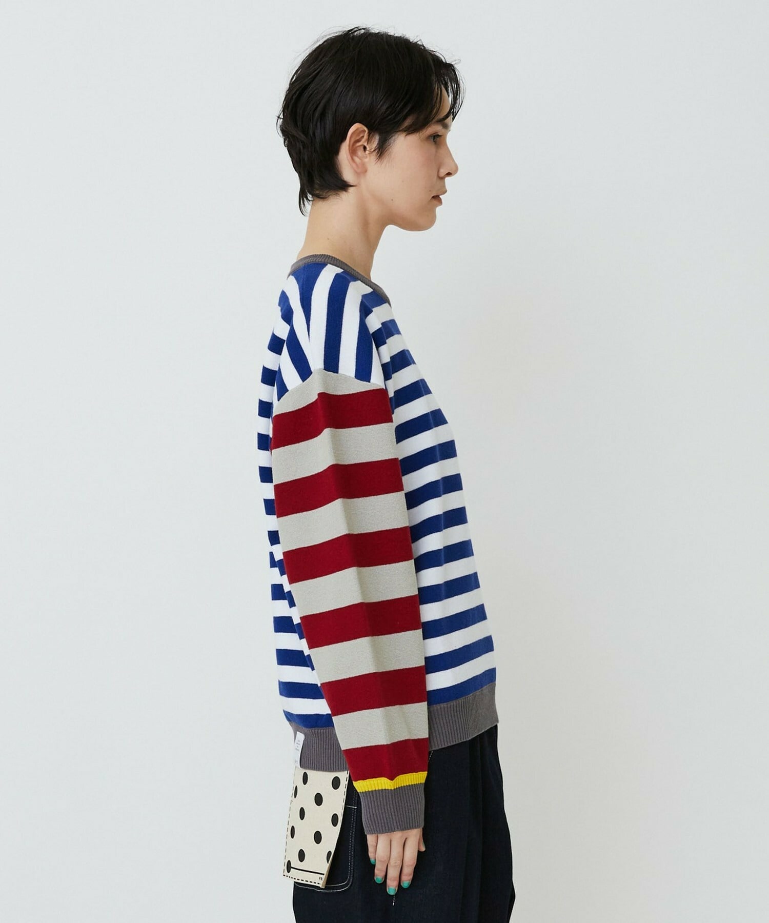 【FRAPBOIS PARK】ミックスボーダー ニットプルオーバー 詳細画像 ブラック系その他 3