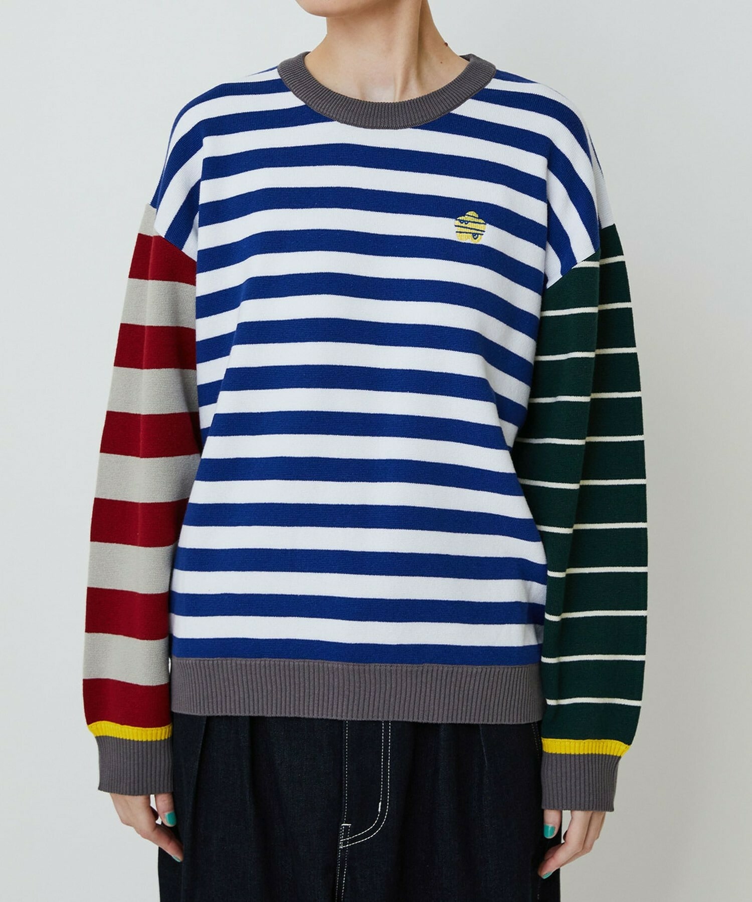 【FRAPBOIS PARK】ミックスボーダー ニットプルオーバー 詳細画像 ブラック系その他 5