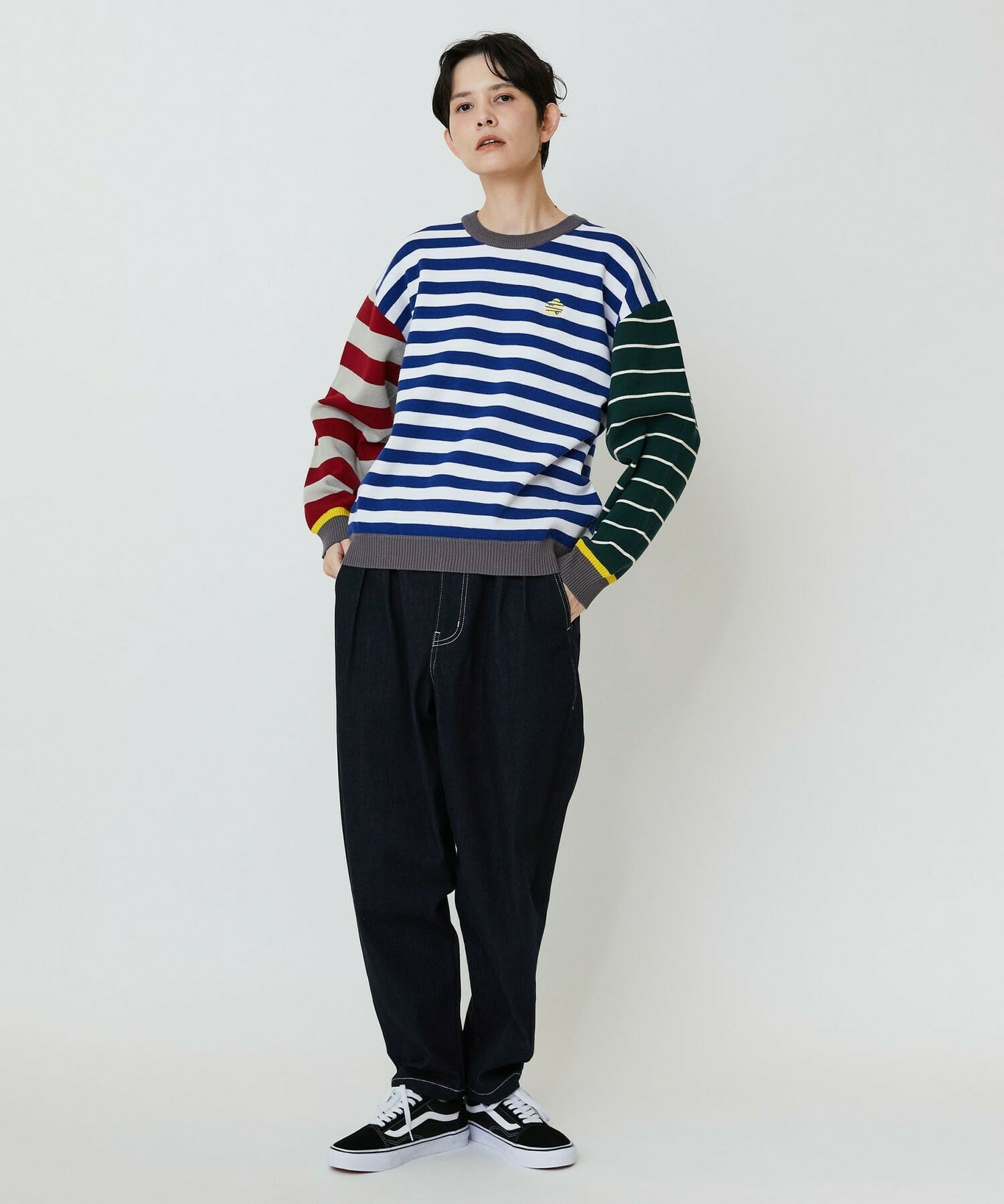 【FRAPBOIS PARK】ミックスボーダー ニットプルオーバー 詳細画像 ブラック系その他 6