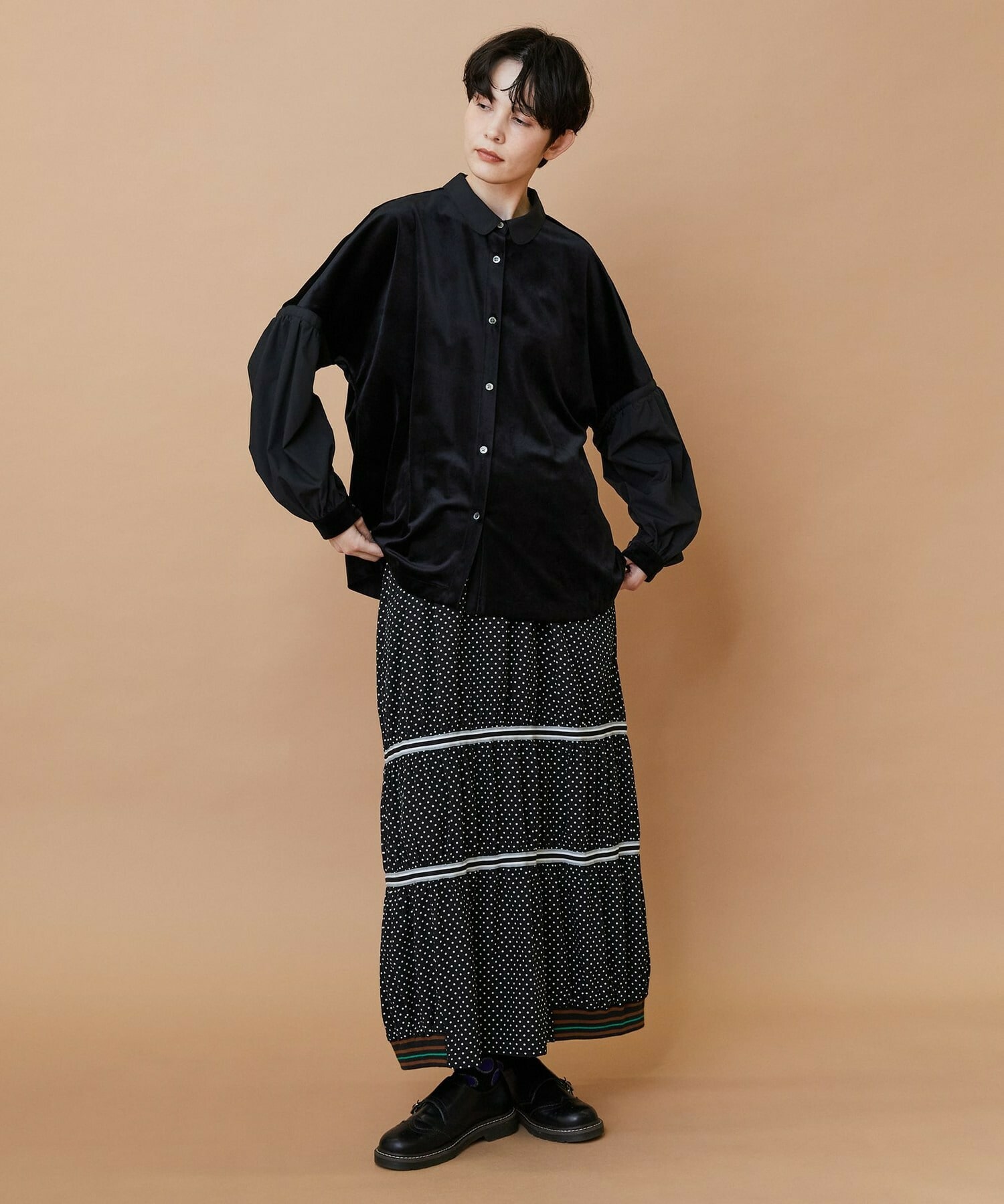 【FRAPBOIS】ベルベットシャツ 詳細画像 ブラック 15