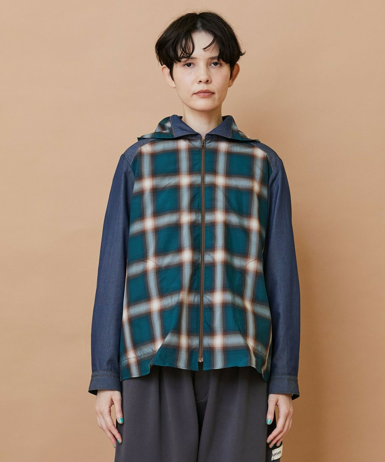 【FRAPBOIS】オンブレー シャツブルゾン 詳細画像 グリーン 1