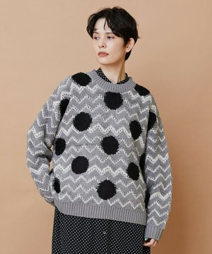 【FRAPBOIS】ウェーブドット ジャガードニット 詳細画像 グレー 1