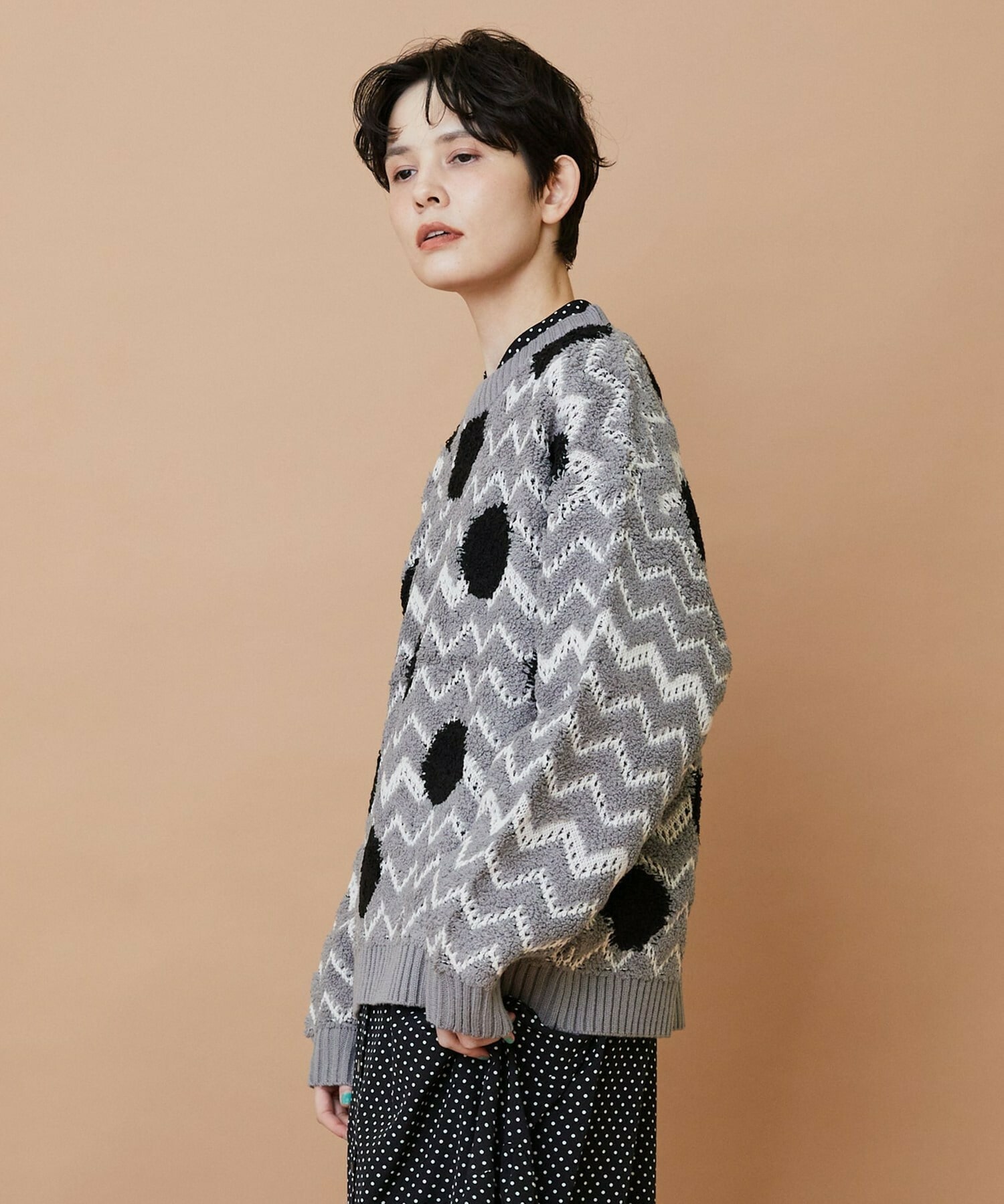 【FRAPBOIS】ウェーブドット ジャガードニット 詳細画像 グレー 11