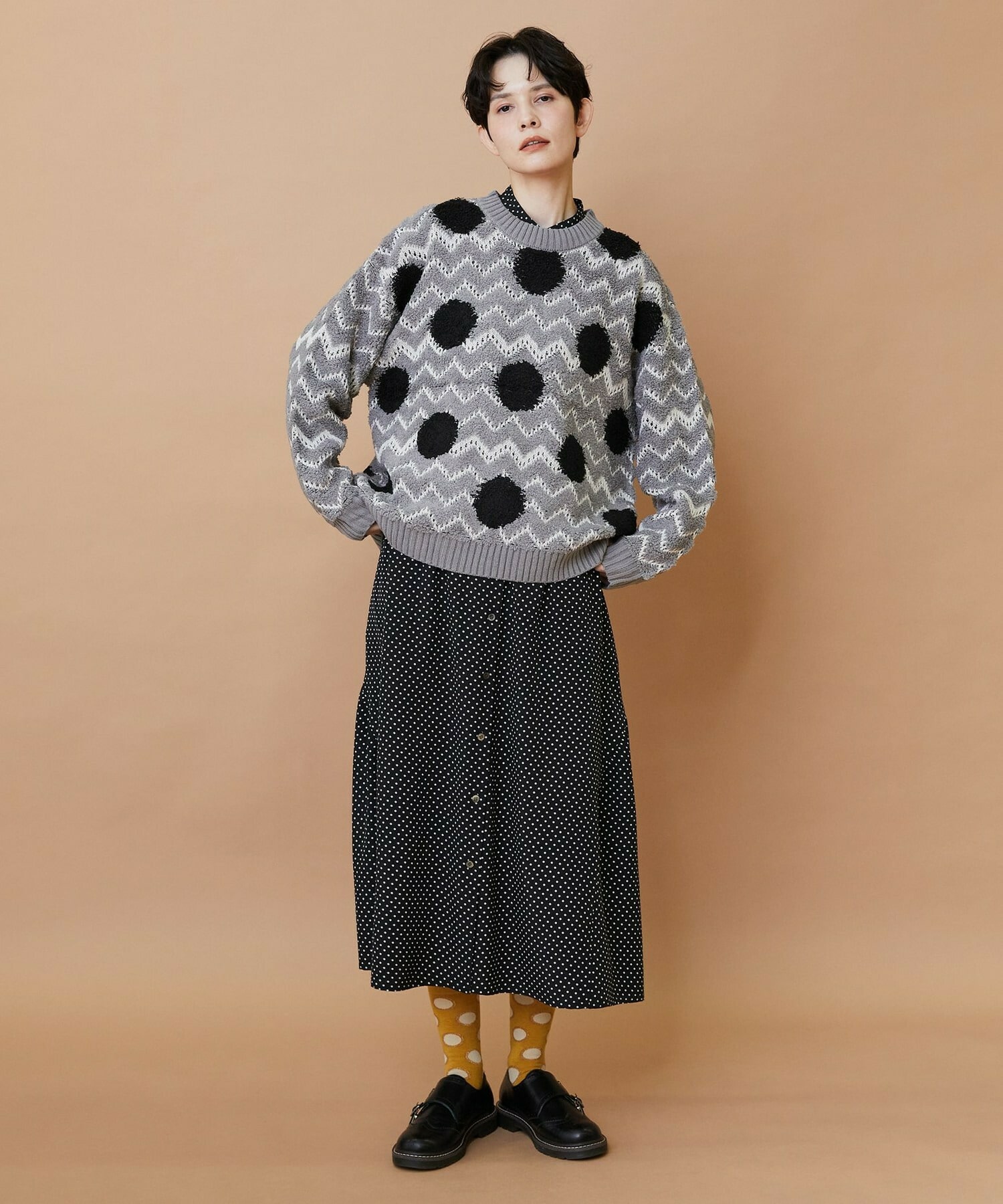 【FRAPBOIS】ウェーブドット ジャガードニット 詳細画像 グレー 13