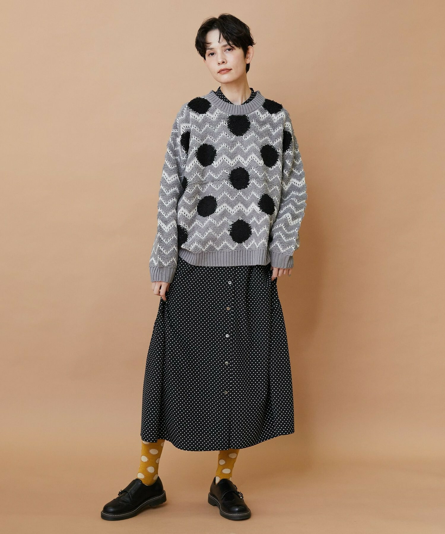 【FRAPBOIS】ウェーブドット ジャガードニット 詳細画像 グレー 17