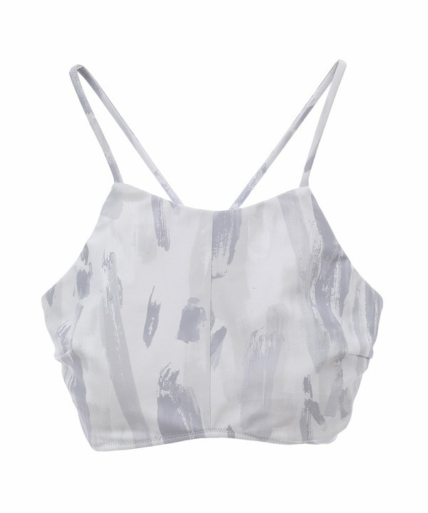 Vertical brushプリントブラトップ/パット付き・UVカット・吸汗速乾・ホットヨガ対応・水着・水陸両用 詳細画像 ホワイト×グレー 2