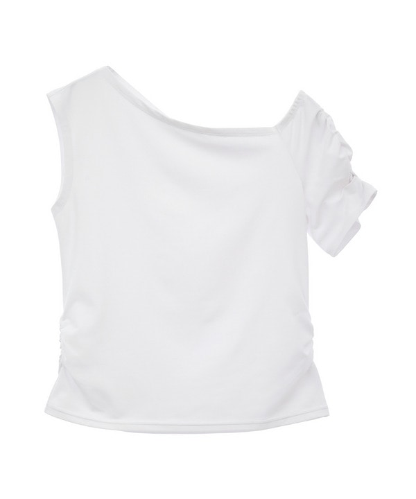 Ecocoアシンメトリートップス/エコ・UVカット・吸汗速乾・ハイストレッチ・ホットヨガ対応・ラッシュガード 詳細画像 ホワイト 2