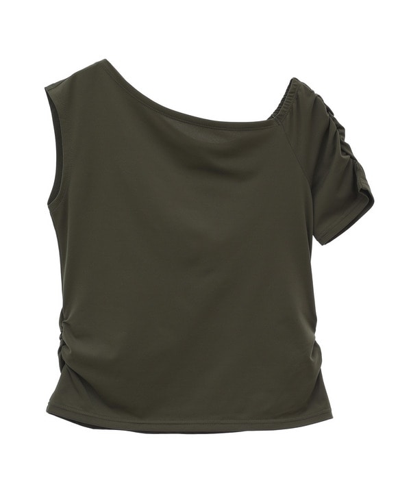 Ecocoアシンメトリートップス/エコ・UVカット・吸汗速乾・ハイストレッチ・ホットヨガ対応・ラッシュガード 詳細画像 カーキ 2