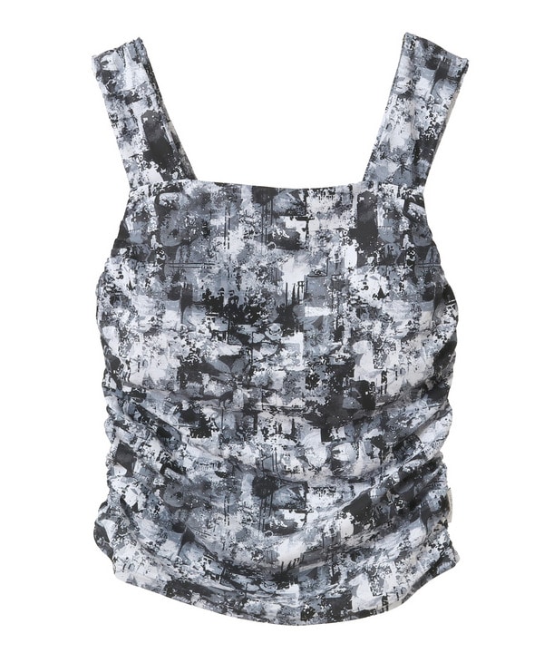 sand flowerプリントミドルトップス/パット付き・UVカット・吸汗速乾・ホットヨガ対応・水着・水陸両用 詳細画像 グレー 2