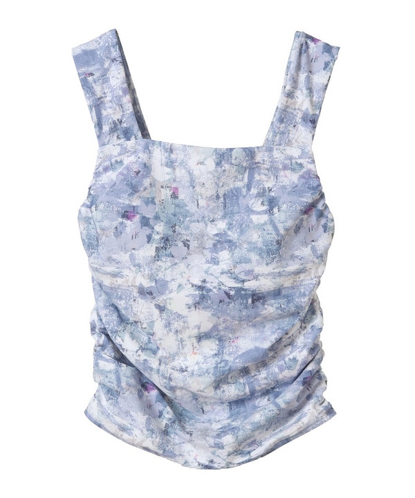 sand flowerプリントミドルトップス/パット付き・UVカット・吸汗速乾・ホットヨガ対応・水着・水陸両用 詳細画像 ブルー 2