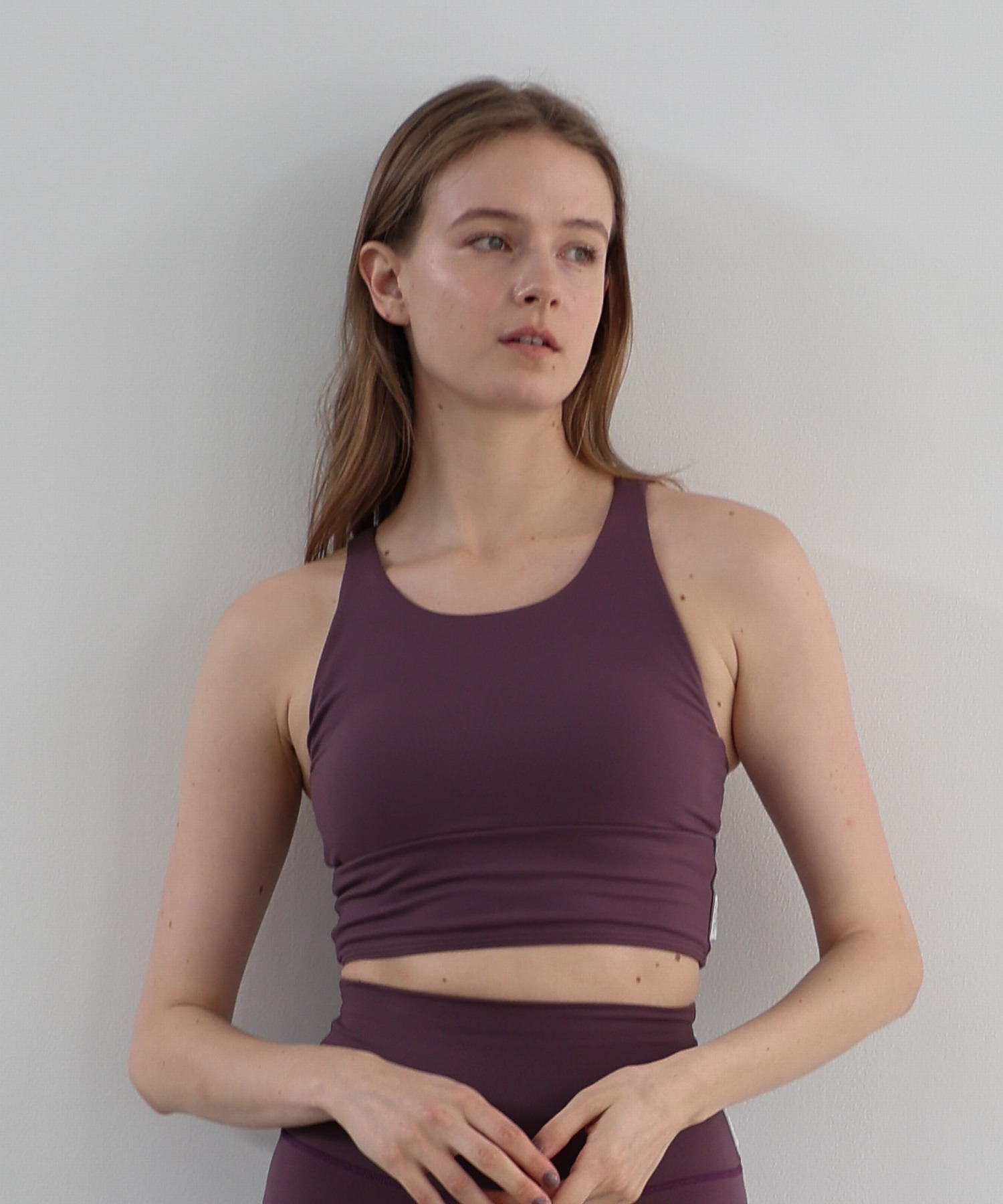 【Julier】【定番】プレミアムフローショートトップス/パット付き・UVカット・吸汗速乾・ホットヨガ対応・水着・水陸両用 詳細画像 プラム 1