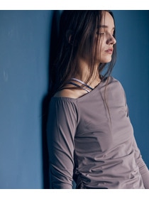 【Julier】Ecocoアシンメトリー ロングスリーブプルオーバー/エコ・UVカット・吸汗速乾・ハイストレッチ・ホットヨガ対応・ラッシュガード 詳細画像 ブラック 2