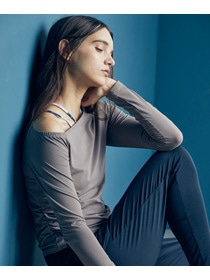 【Julier】Ecocoアシンメトリー ロングスリーブプルオーバー/エコ・UVカット・吸汗速乾・ハイストレッチ・ホットヨガ対応・ラッシュガード 詳細画像 ブラック 3