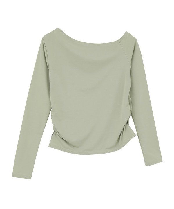 Ecocoアシンメトリー ロングスリーブプルオーバー/エコ・UVカット・吸汗速乾・ハイストレッチ・ホットヨガ対応・ラッシュガード 詳細画像 ライトカーキ 2