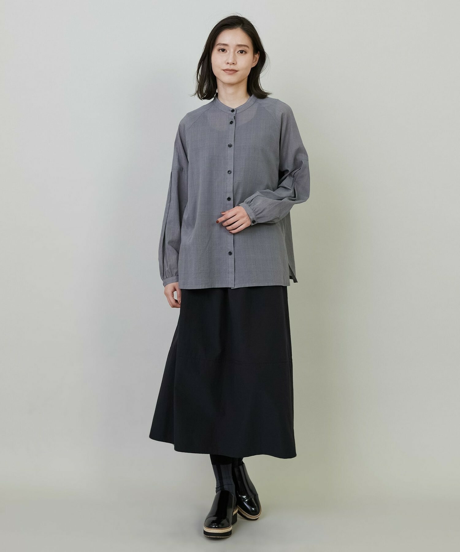 【L'EQUIPE】グレンチェックオーガンジーブラウス 詳細画像 グレー系その他 1