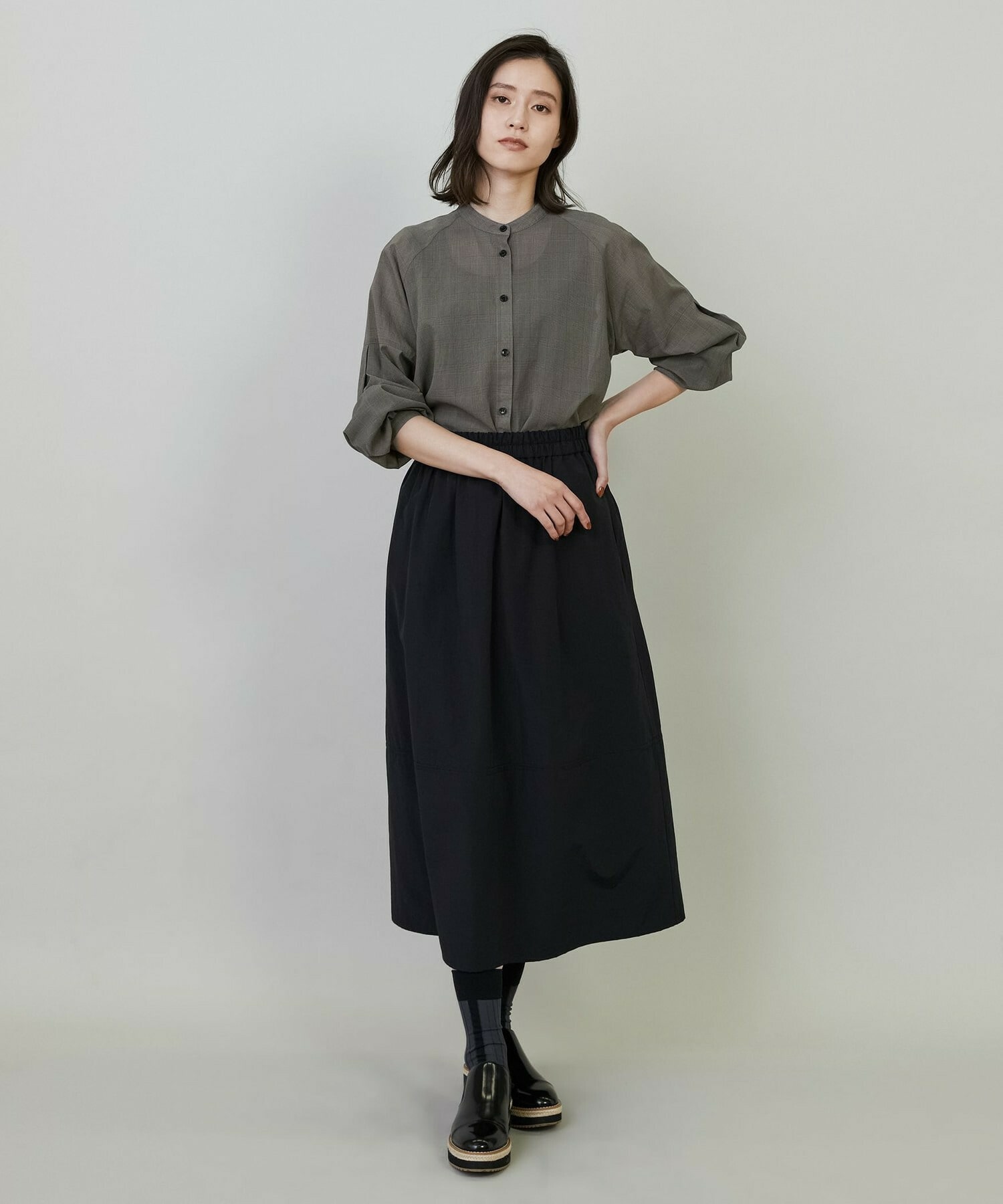 【L'EQUIPE】グレンチェックオーガンジーブラウス 詳細画像 グレー系その他 10