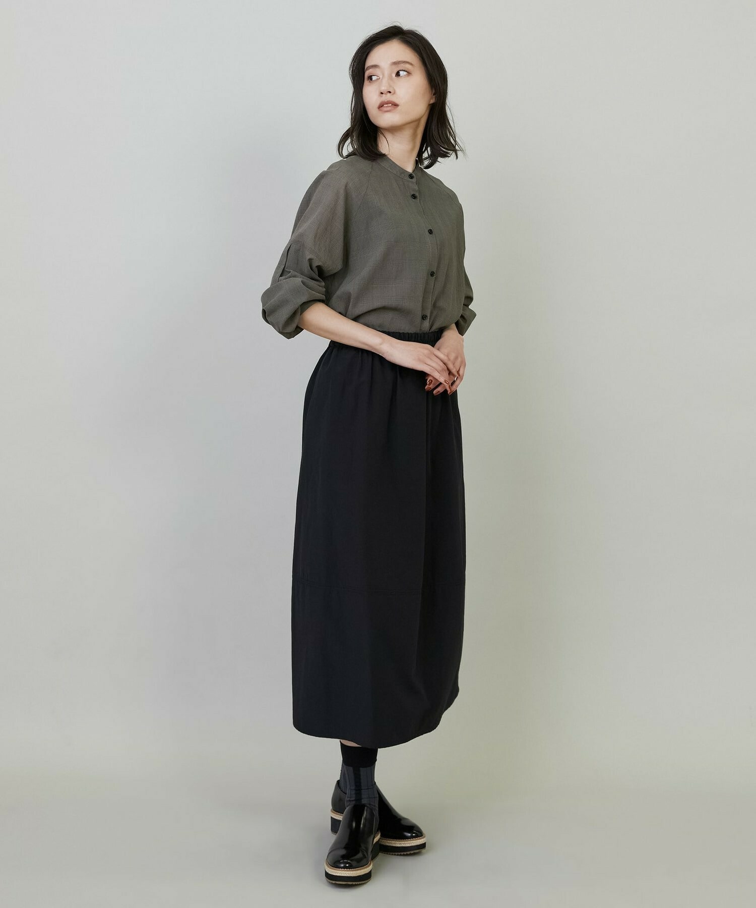 【L'EQUIPE】グレンチェックオーガンジーブラウス 詳細画像 グレー系その他 11