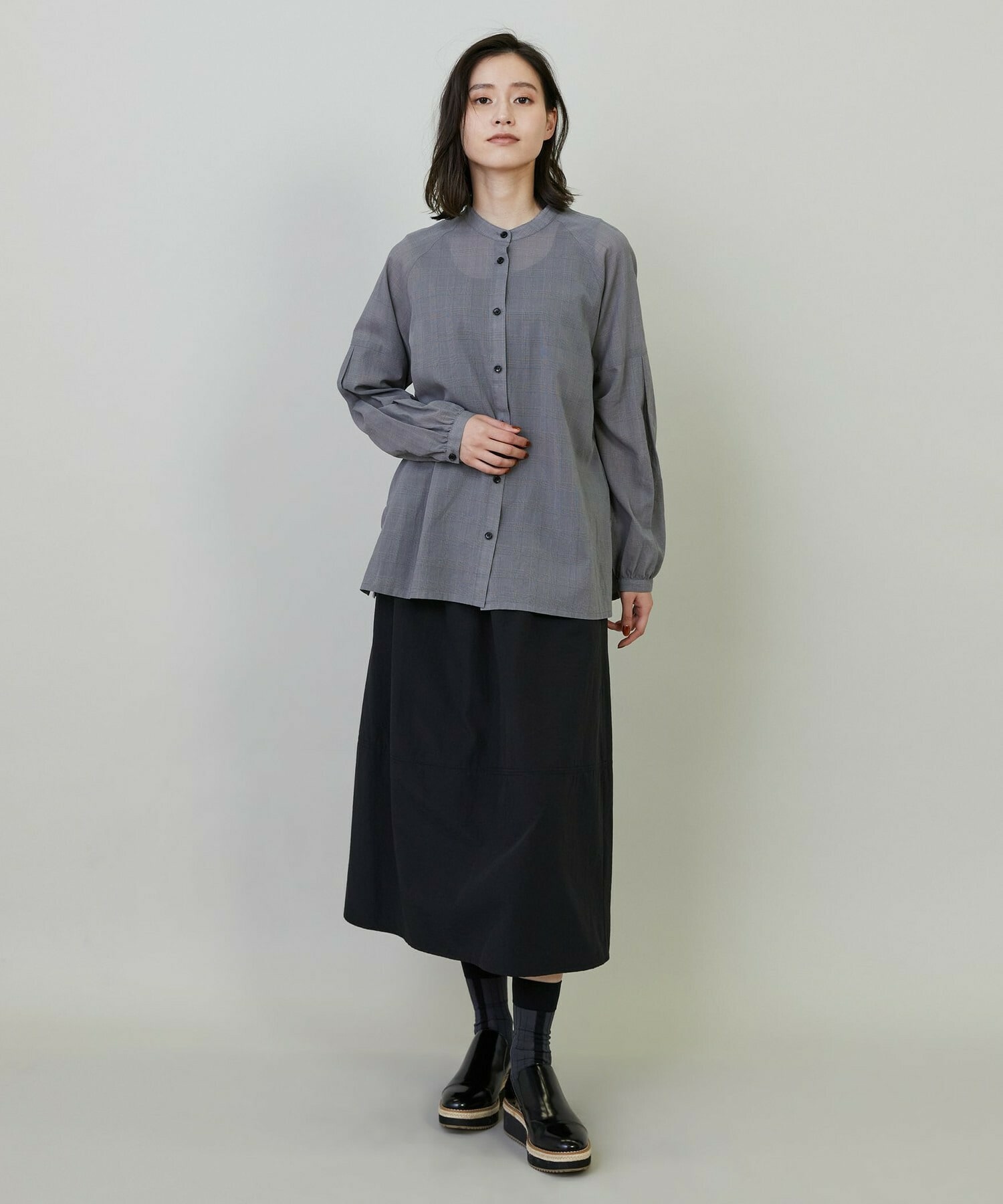 【L'EQUIPE】グレンチェックオーガンジーブラウス 詳細画像 グレー系その他 2