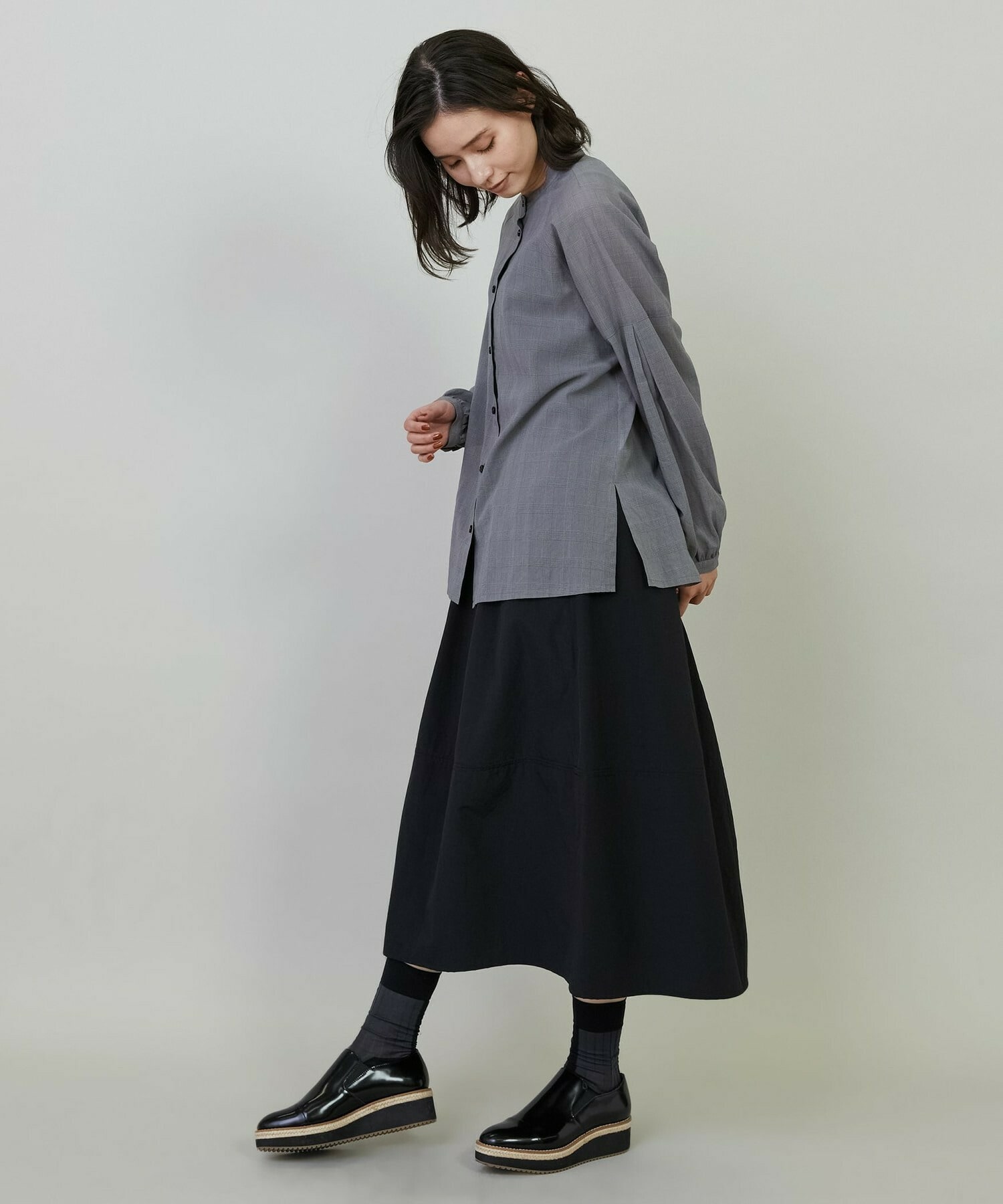 【L'EQUIPE】グレンチェックオーガンジーブラウス 詳細画像 グレー系その他 3