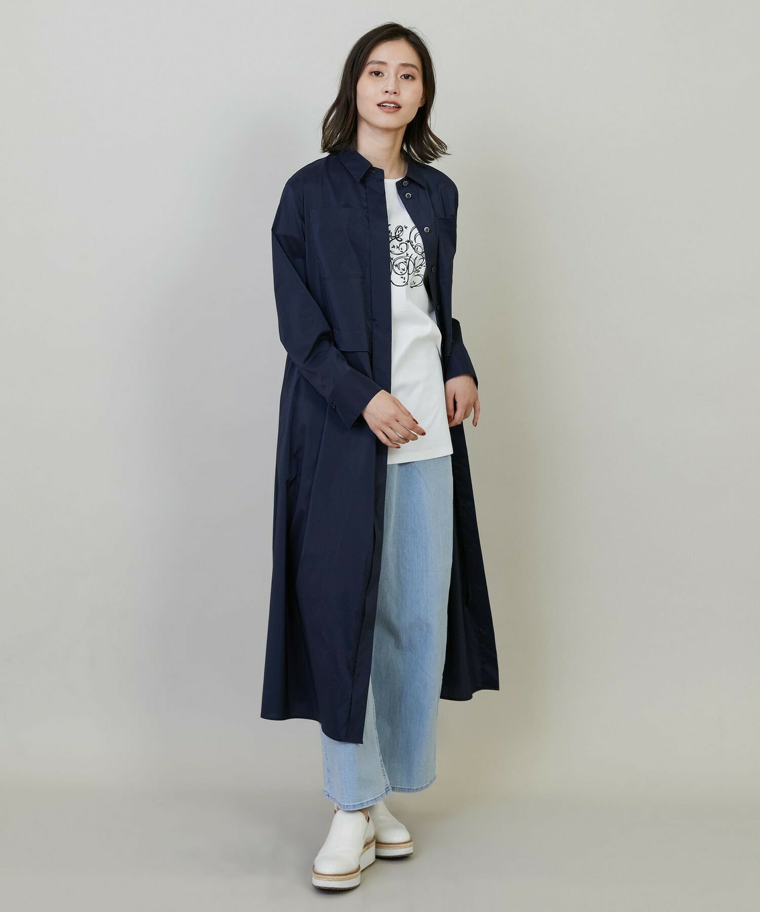 【L'EQUIPE】ストレッチタフタシャツワンピース 詳細画像 ネイビー 1