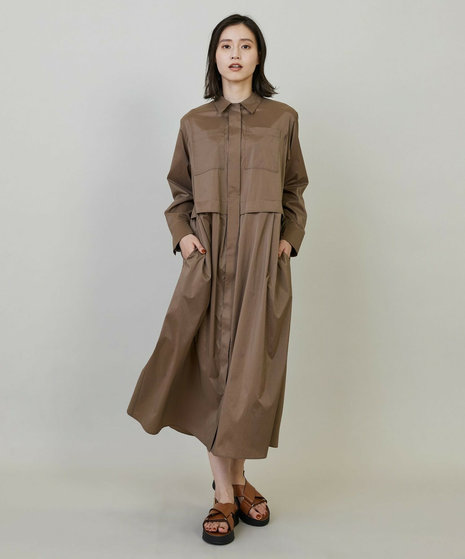 【L'EQUIPE】ストレッチタフタシャツワンピース 詳細画像 ネイビー 7