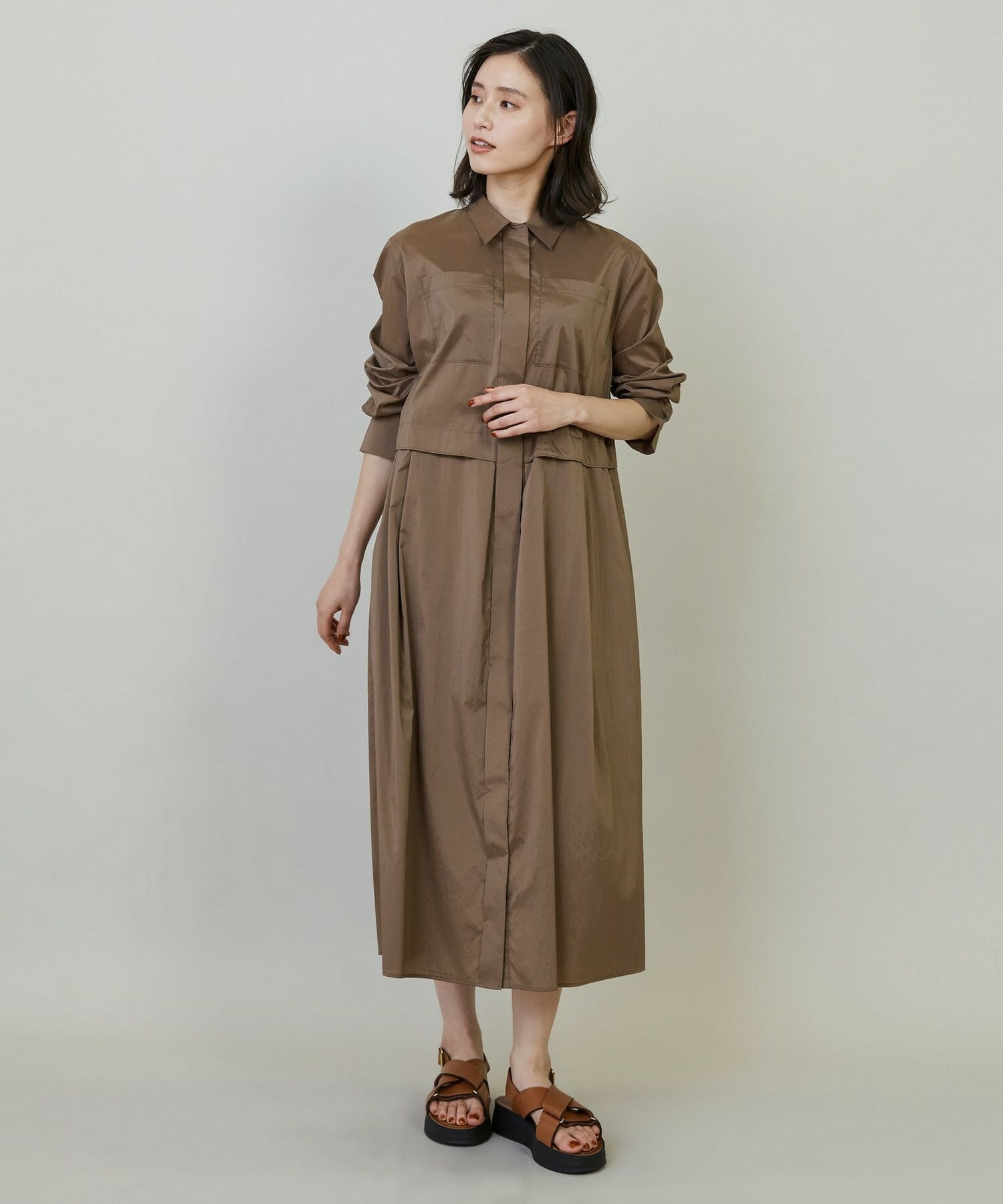 【L'EQUIPE】ストレッチタフタシャツワンピース 詳細画像 ネイビー 9