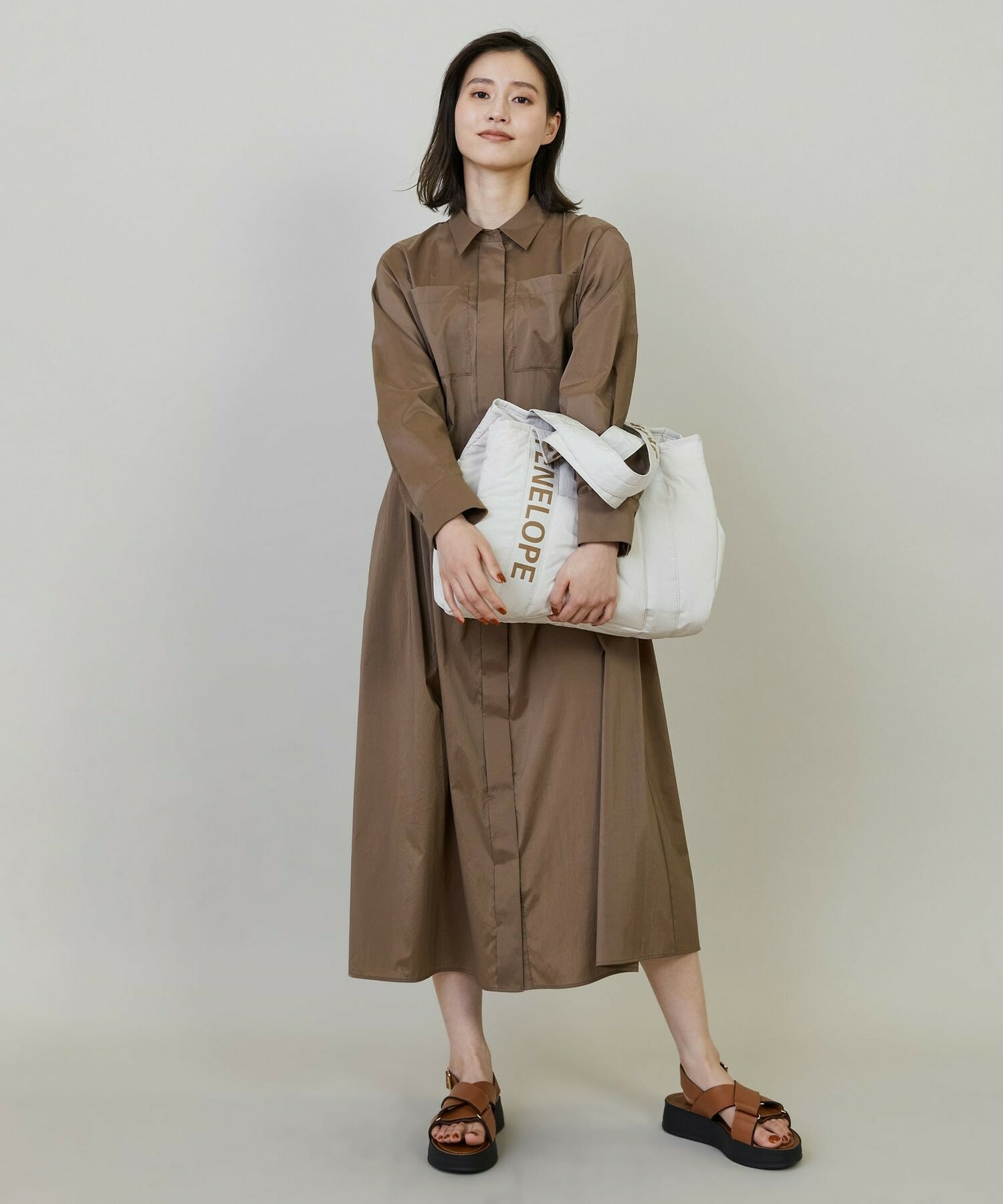 【L'EQUIPE】ストレッチタフタシャツワンピース 詳細画像 モカ 1