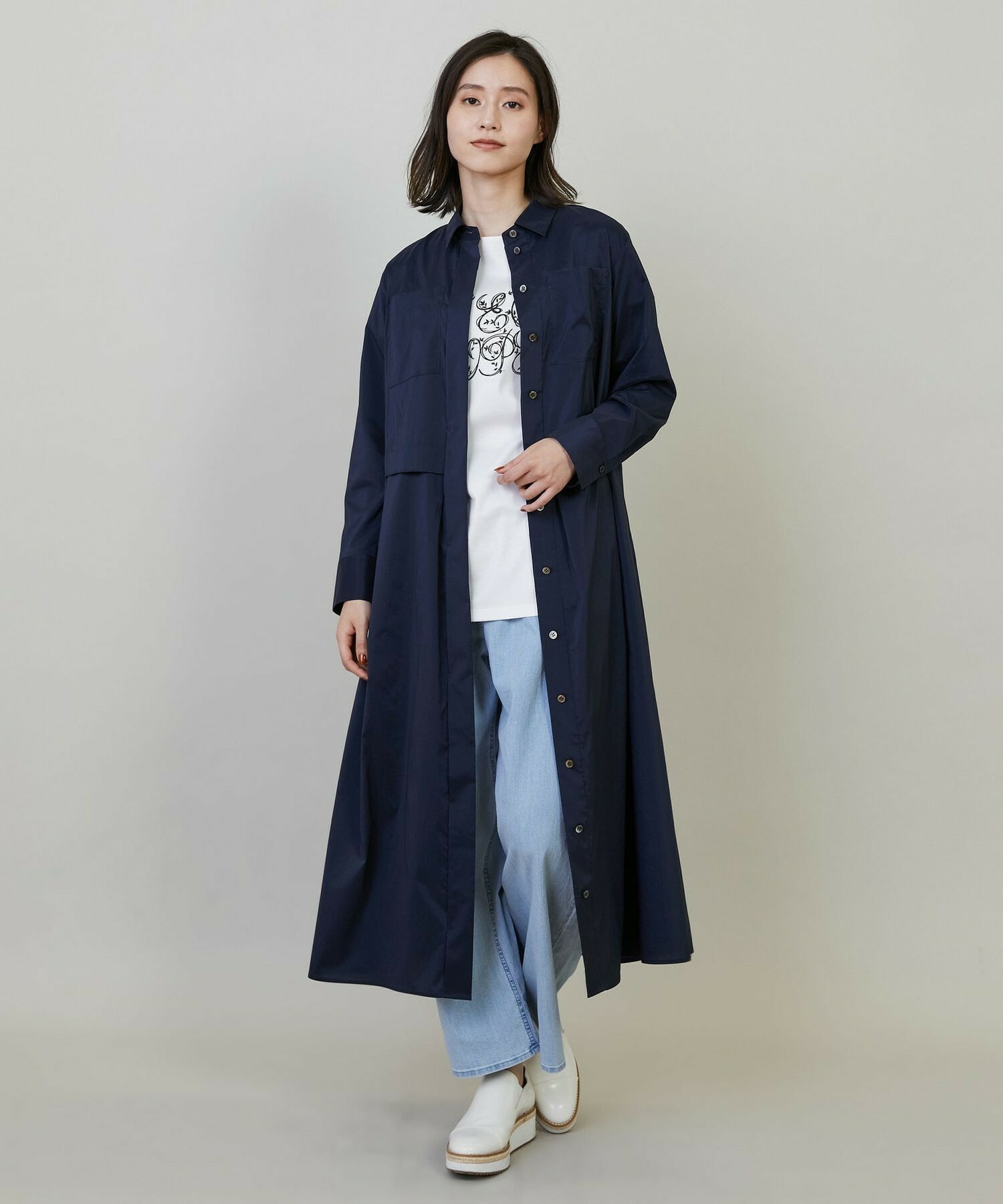 【L'EQUIPE】ストレッチタフタシャツワンピース 詳細画像 ネイビー 1