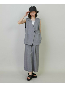 【L'EQUIPE】ストレッチグレンチェックワイドパンツ 詳細画像 ブラウン系その他 2