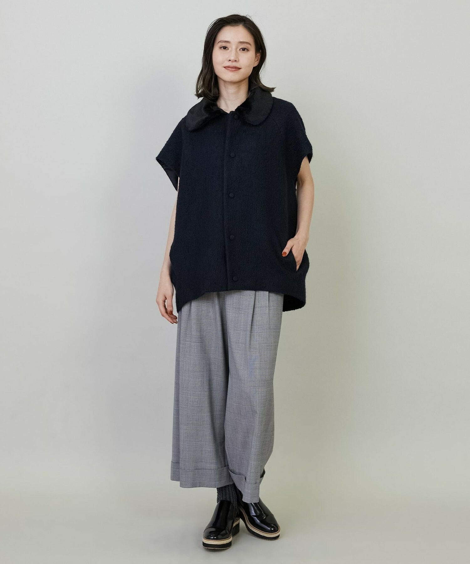 【L'EQUIPE】ストレッチグレンチェックワイドパンツ 詳細画像 ブラウン系その他 11