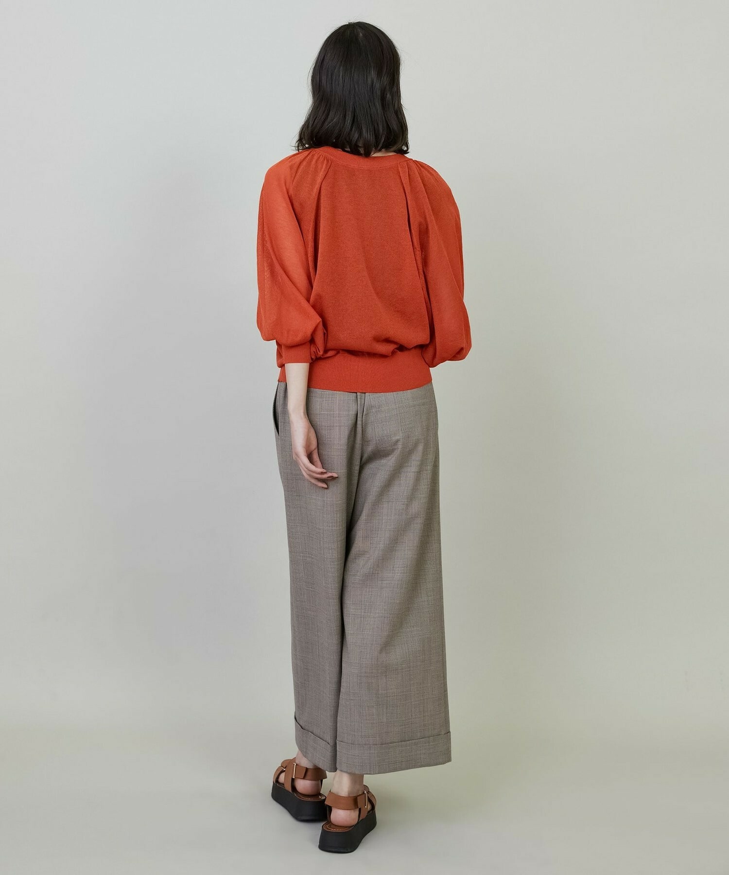 【L'EQUIPE】ストレッチグレンチェックワイドパンツ 詳細画像 ブラウン系その他 16