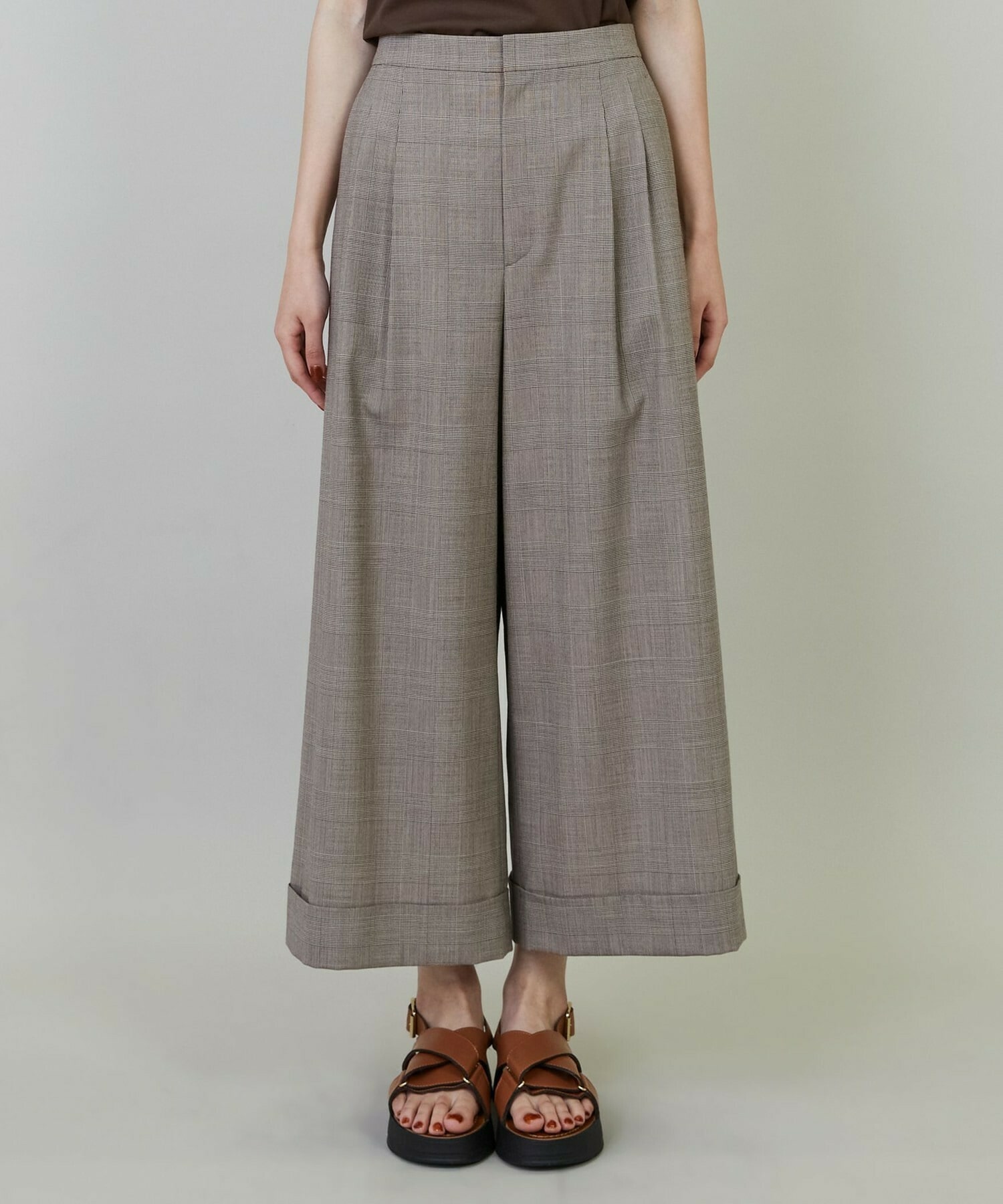 【L'EQUIPE】ストレッチグレンチェックワイドパンツ 詳細画像 ブラウン系その他 17