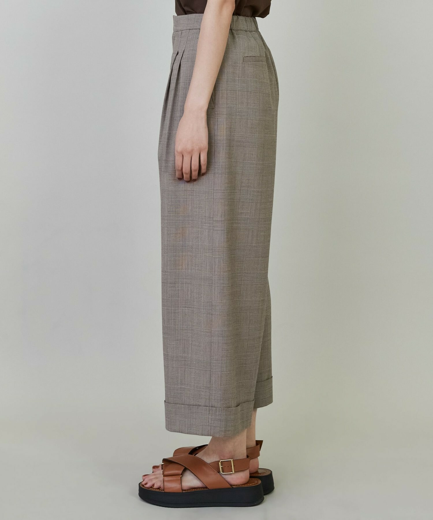 【L'EQUIPE】ストレッチグレンチェックワイドパンツ 詳細画像 ブラウン系その他 18