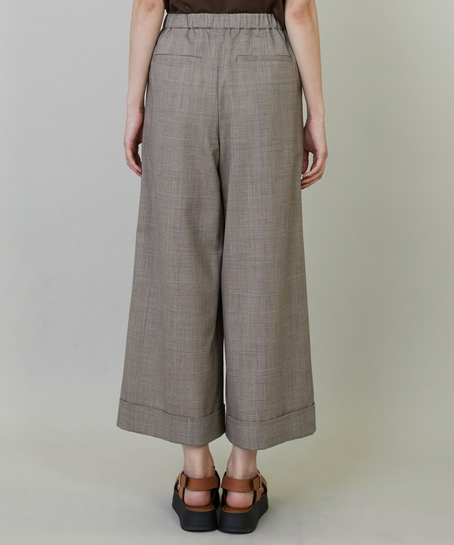 【L'EQUIPE】ストレッチグレンチェックワイドパンツ 詳細画像 ブラウン系その他 19