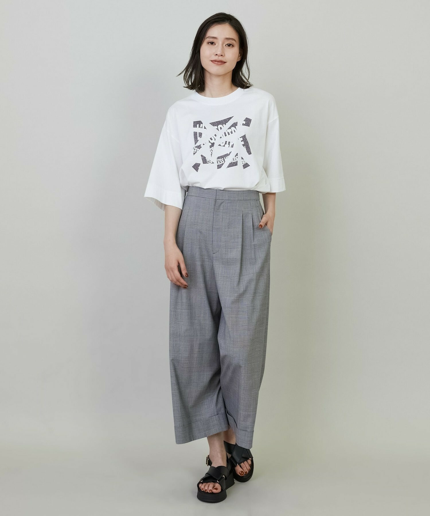 【L'EQUIPE】ストレッチグレンチェックワイドパンツ 詳細画像 ブラウン系その他 6