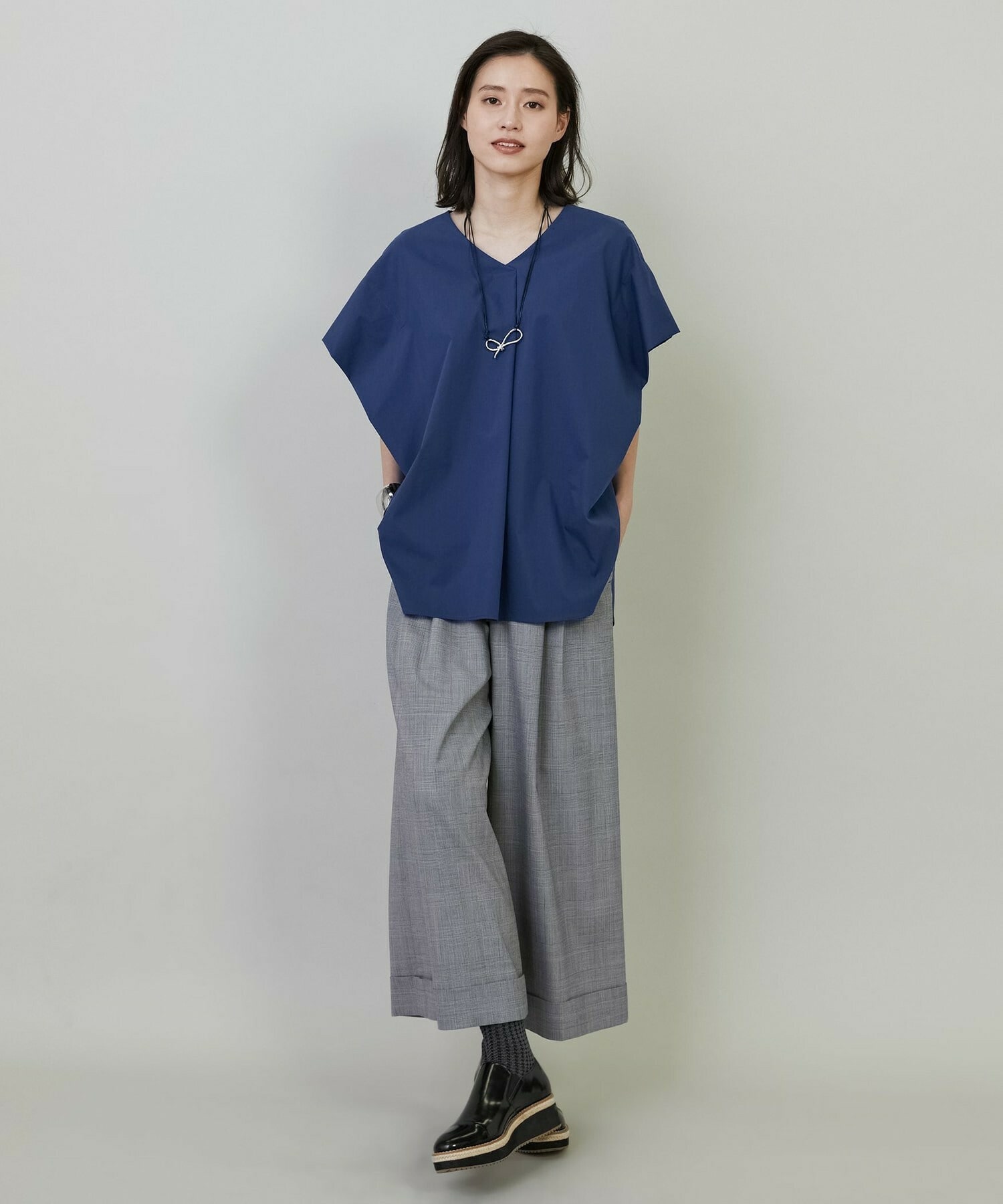 【L'EQUIPE】ストレッチグレンチェックワイドパンツ 詳細画像 ブラウン系その他 7