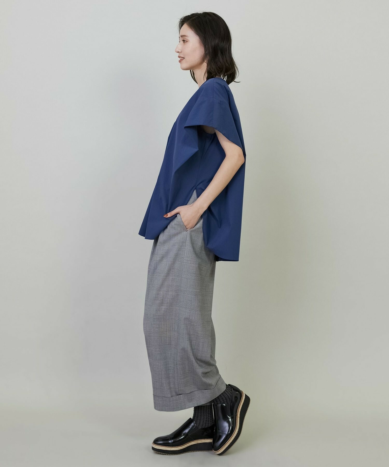 【L'EQUIPE】ストレッチグレンチェックワイドパンツ 詳細画像 ブラウン系その他 8